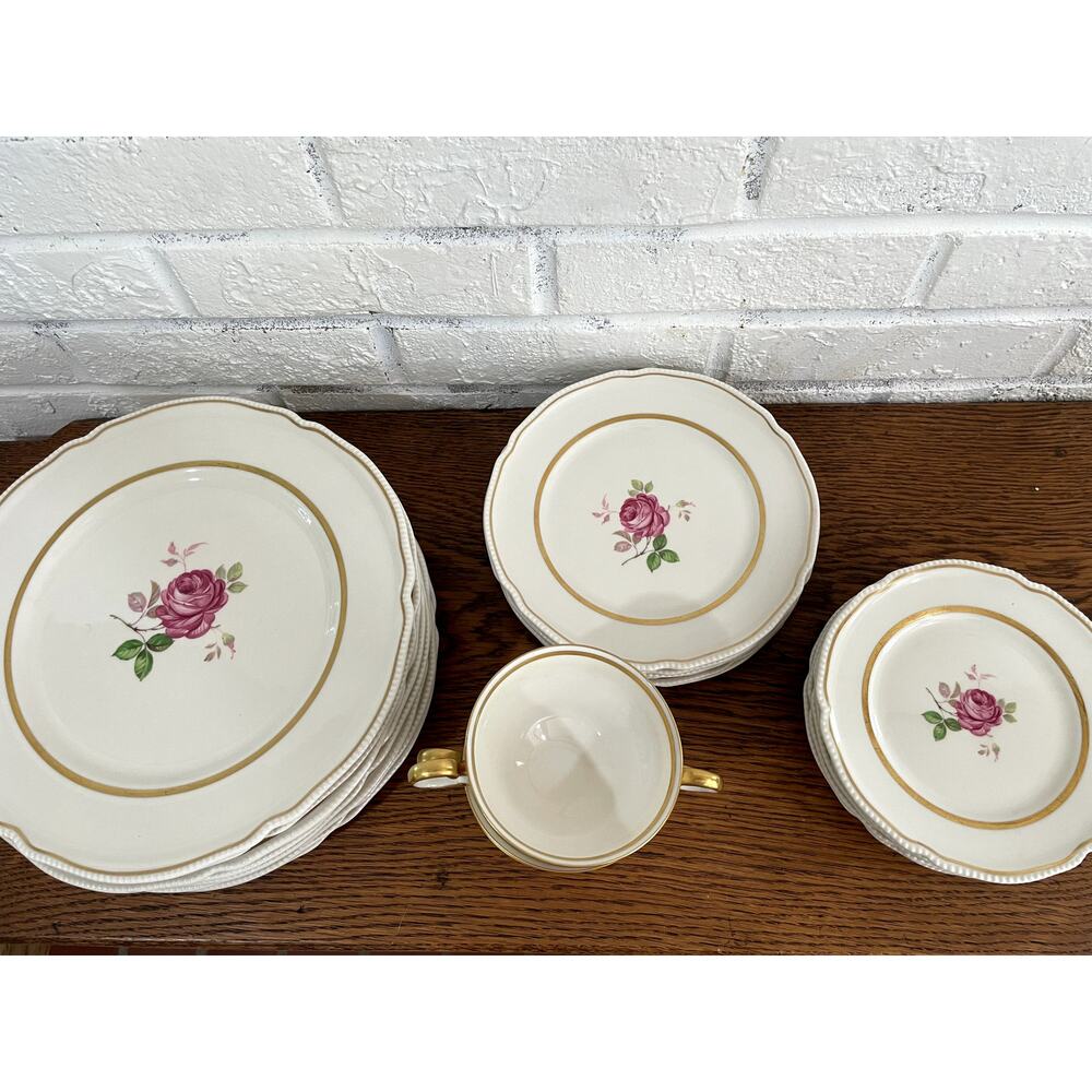 Castleton China Dolly Madison 27 Pc Partial Set Pink Rose Gold Trim USA